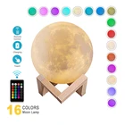 Детский светильник, светодиодный с сенсорным управлением и перезаряжаемым 3D рисунком Луны, 16 цветов, для дома