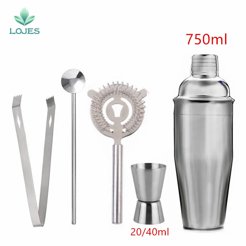 750ml-5pcs Горячая Распродажа, барная посуда, шейкер для коктейлей, Делюкс, 550 мл, нержавеющая сталь, бар, вино, Мартини, напиток, миксер, вечерние, бармен, инструмент - Цвет: 750ml-5pcs