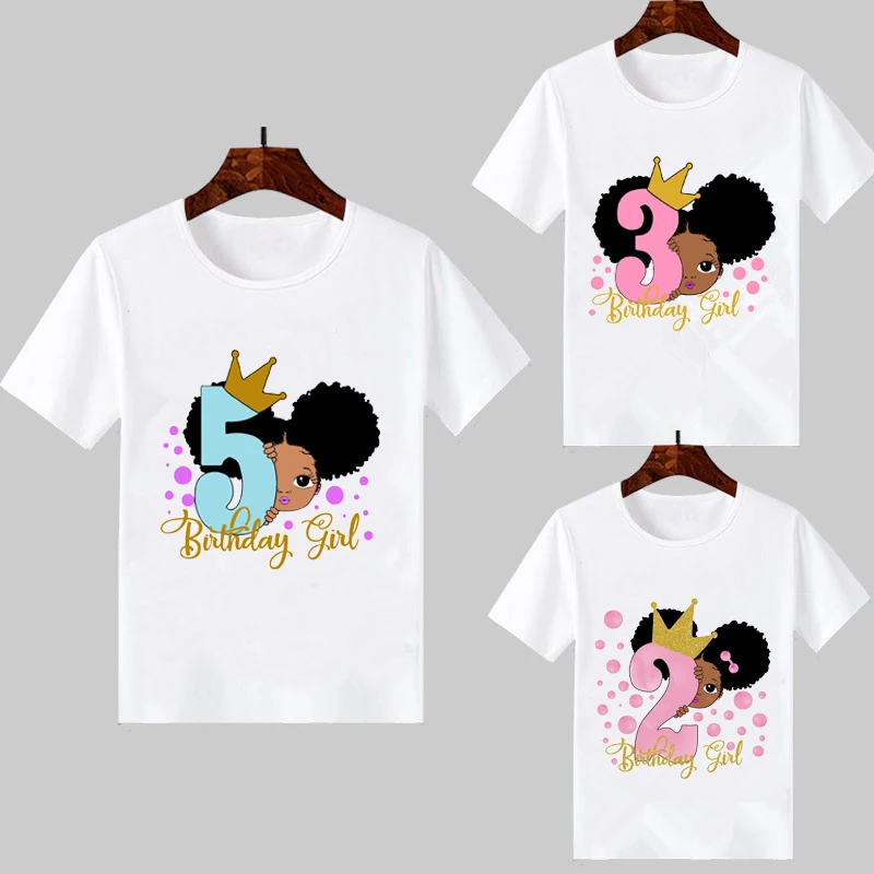 

Cute little black melanin princess print girl t-shirt for birthday kids funny t shirts 1 2 3 4 5 6 7 8 year present custom DIY