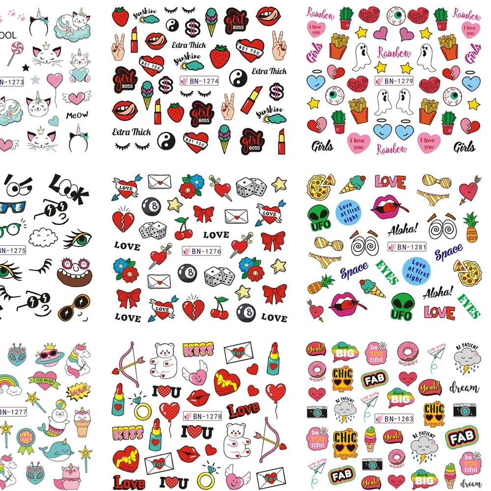 

1 Sheet (12pcs) Nail Water Transfer Sticker Decal Peacock&Flower&Geometric, Manicure Green Flowers Cat Nailarts Decorsticker #BN