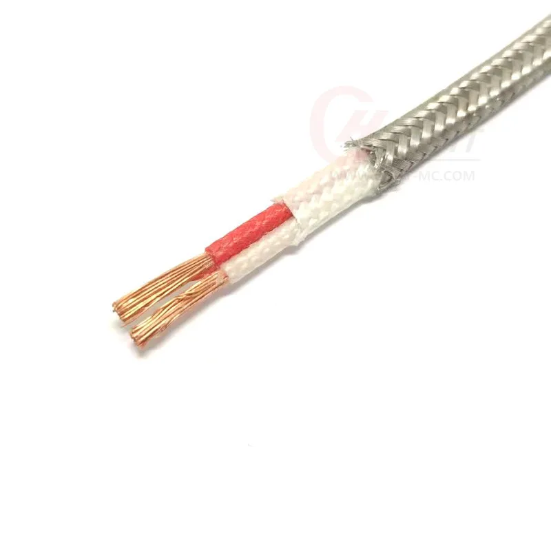 B Type 2*18AWG Fiberglass Insulation Stainless Steel Shield Thermocouple Wire High Temperature Measuring Line Compensation Cable |