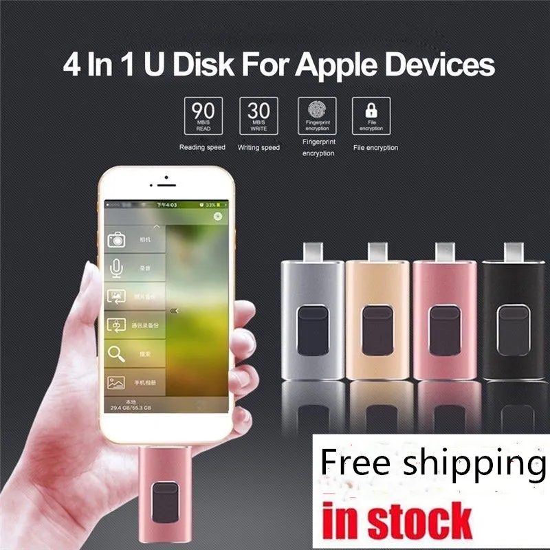 4 в 1 Многофункциональный USB флеш-накопитель type C 32 Гб мобильный телефон OTG USB флешка 64 ГБ 16 ГБ 128 Гб металлический накопитель 256 г