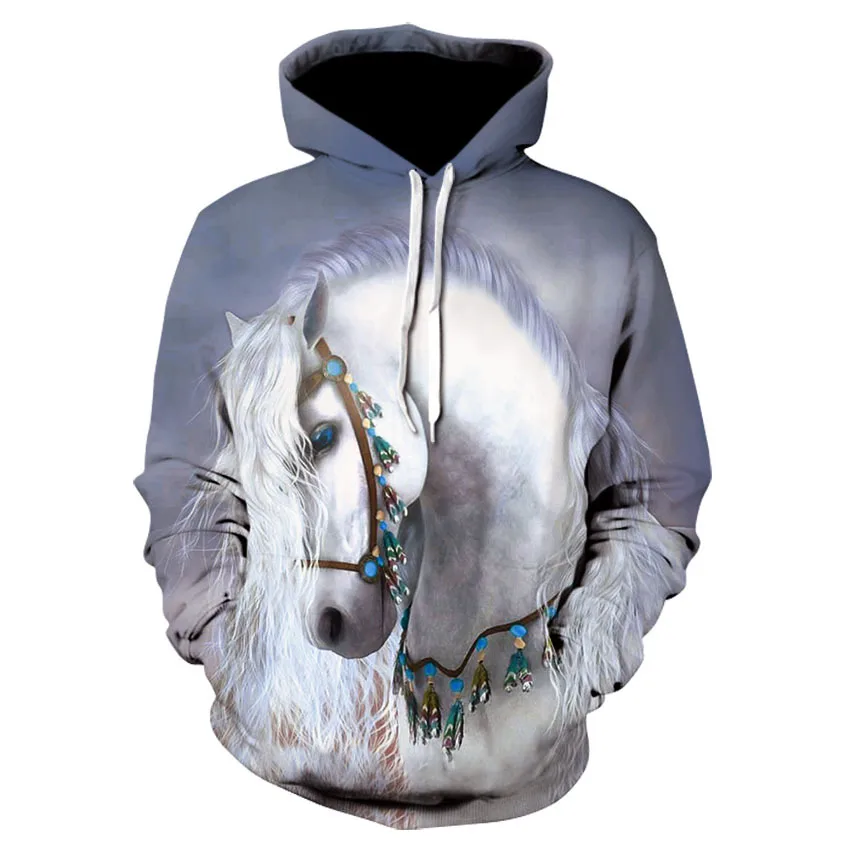 

White Horse Printed Hoodies Men 3d Hoodies Brand Sweatshirts Boy Quality Pullover Fashion Tracksuits Animal Streetwear