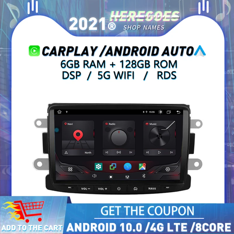 Carplay DSP IPS Android 10 0 4 Гб 64 ГБ Автомобильный dvd плеер GPS карта Wifi Bluetooth 5 RDS радио для Dacia