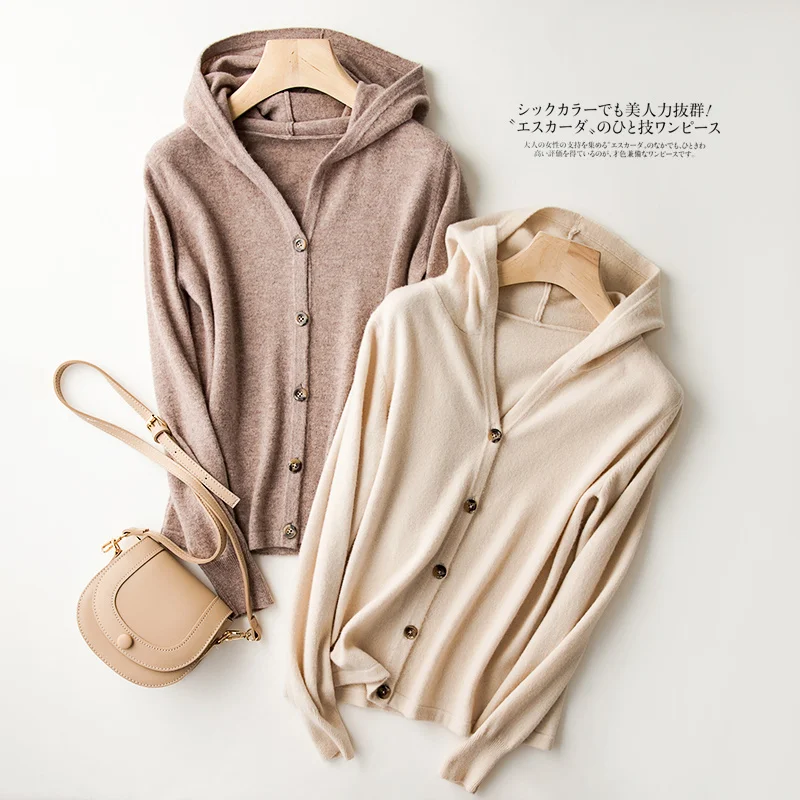 

100% чистые австралийские шерстяные свитера, высококачественные мягкие женские кардиганы, зимние джемперы с капюшоном, Модная трикотажная о...