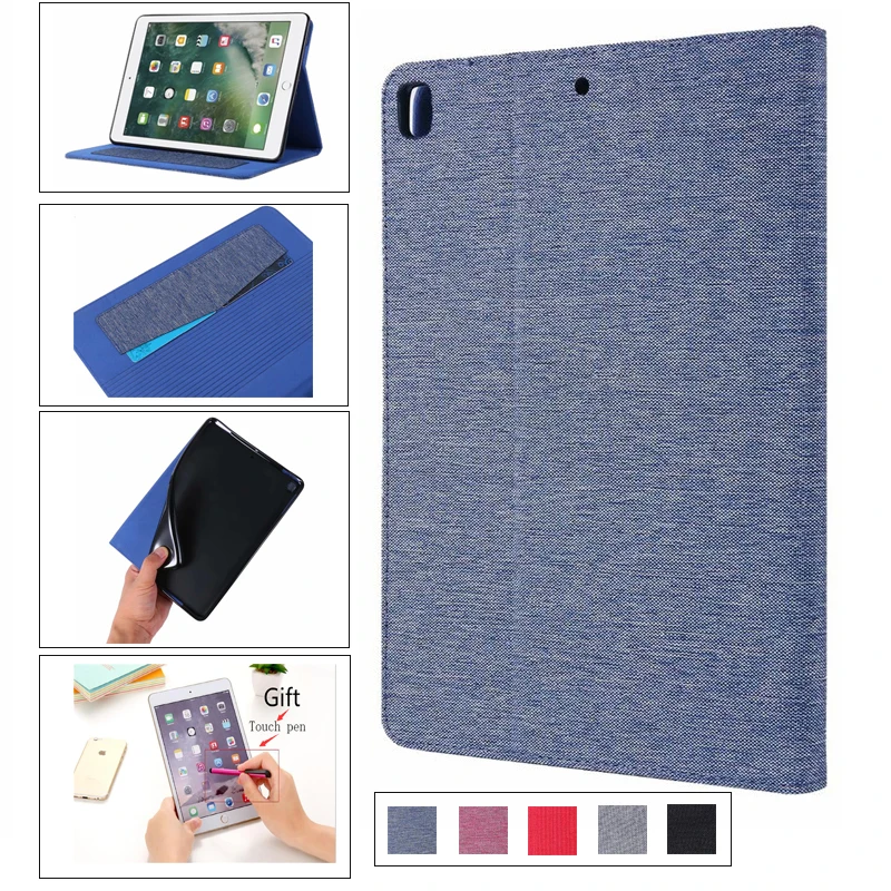 Флип подставка из ПУ кожи + Мягкий защитный чехол для ipad 5 6 Air 1 2 деловая тканевая