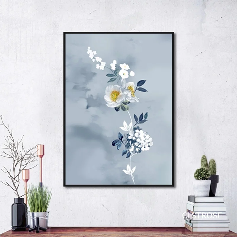 

Modern Classical style White Flower Minimalist Posters Art Watercolor Canvas Pictures For Living Room Bedroom Decor Unframed