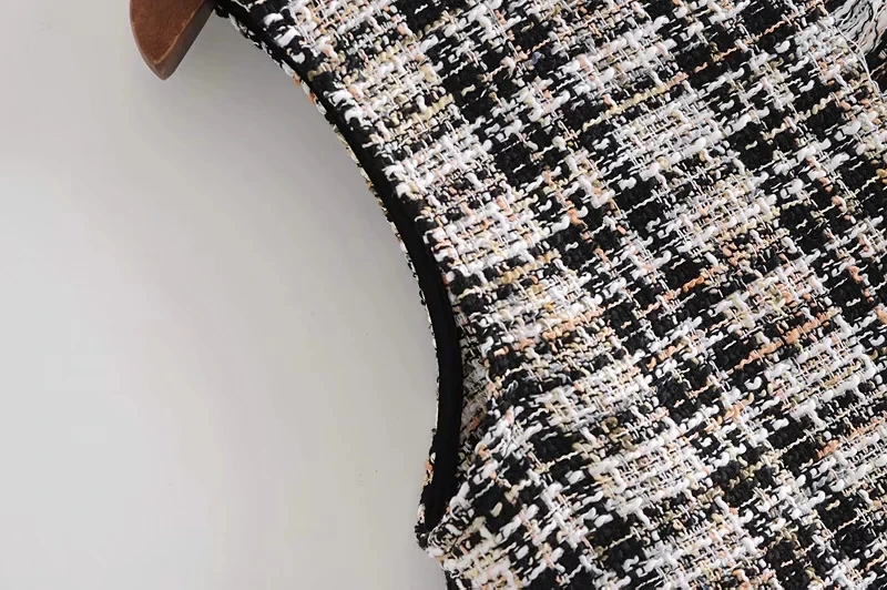 

Vintage Women Short Style Vest 2021 Spring Plaid Double Breasted Tassel Lady Waistcoat U Neck Sleeveless Colete Feminino