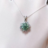flower design 2ctw size 8mm blue green color real moissanite pendant synthesis diamond necklace s925 silver for women wedding