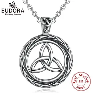 Женская винтажная подвеска Eudora из стерлингового серебра 925 пробы с круглым кулоном в виде ирландского кельтского Троицы, ювелирное изделие с кельтским узлом, D264