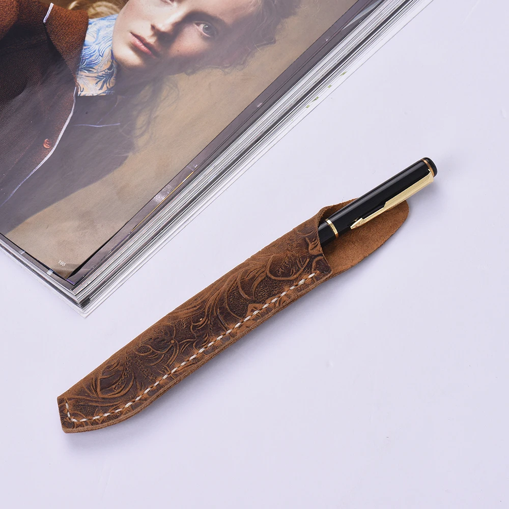 Пенал из натуральной кожи ручной работы Винтажный чехол для карандашей и ручек