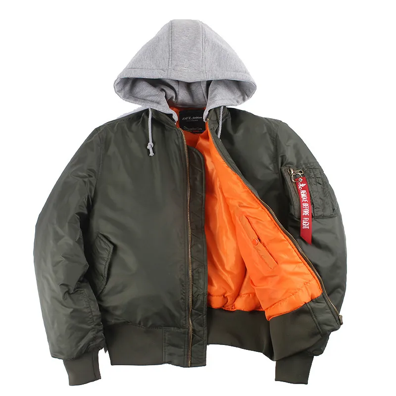 

Winter Oversized MA-1 with Hooded Streetwear Hip Hop Army Military Coats Clothes Bomber Flight Air Force Pilot Jacket Men
