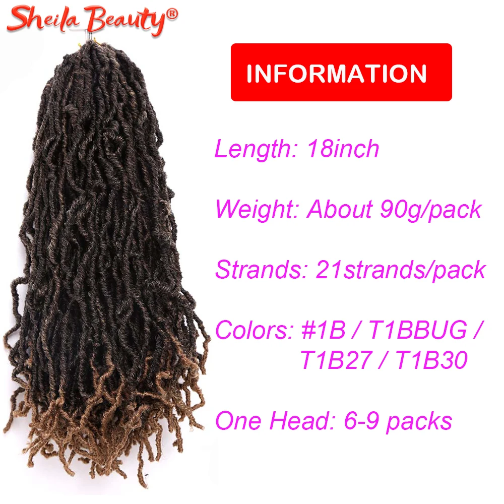 Синтетика затененные косички волосы 18 дюймов Faux Locs Curly вязание крючком косы