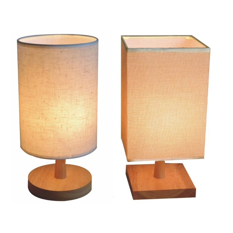 

Simple Retro Solid Wood Table Lamp Home Bedroom Night Light Square / Round Bar Club Decorative Creative Desk Lamp Decor