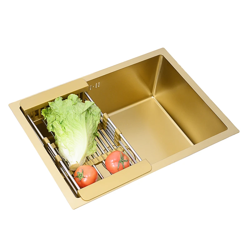 manual handmade gold sink 304 stainless steel single bowl kitchen sink gold drain kitchen sink with accessories free global shipping