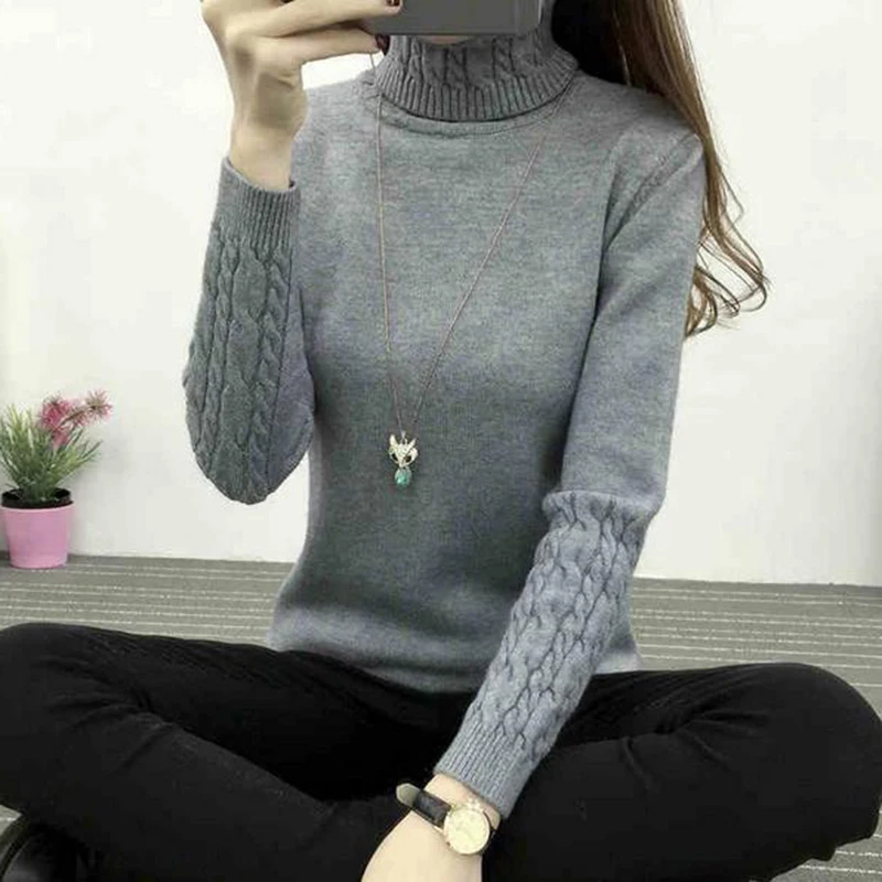 

2021 Winter Women's Sweater Pullover Knitted Long Sleeve Cashmere Sweater Women's Pullover Thicken Warm Women's Turtleneck