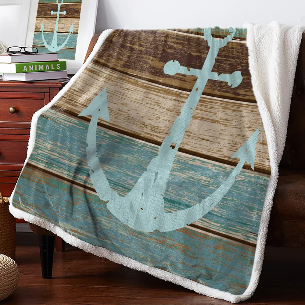 Зимнее кашемировое одеяло винтажное покрывало из древесины с якорем Фланелевое