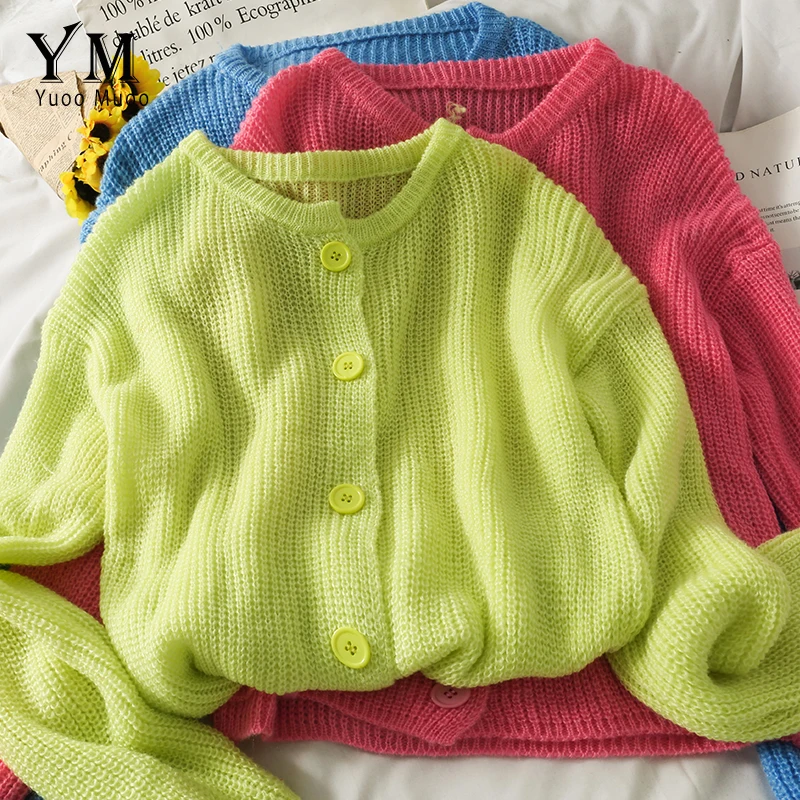 

Кардиганы YuooMuoo для ранней осени 2021, женский свитер с круглым вырезом и длинным рукавом, рубашки, повседневные универсальные однобортные вяз...