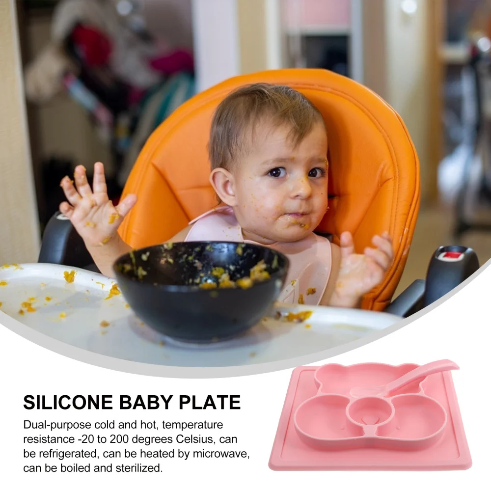

Cartoon Baby Kids Self-Feeding Suction Plate Divided Dish with Spoon for Toddler