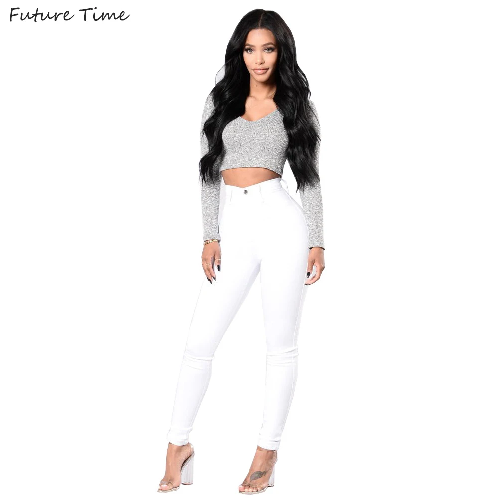 Джинсы женские облегающие узкие брюки карандаш с высокой талией повседневные на