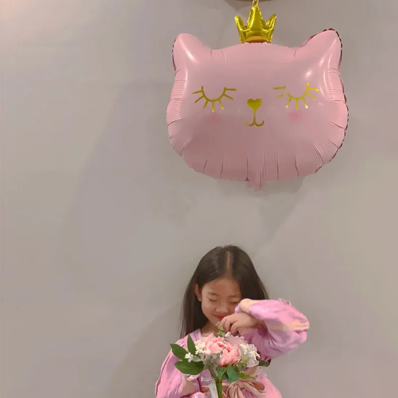 Новинка воздушный шар из алюминиевой фольги с черной и розовой короной котом для