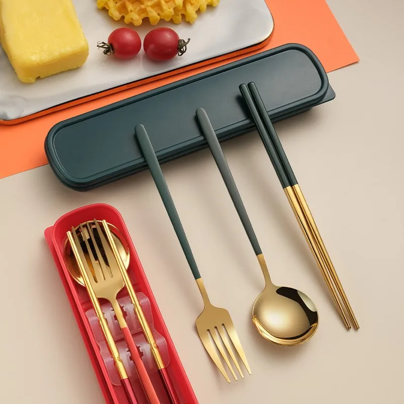 

3-4Pcs Per Set Of New Stainless Steel Portable Cutlery Spoon Fork Chopsticks Cutlery Travel Cutlery Set Tableware
