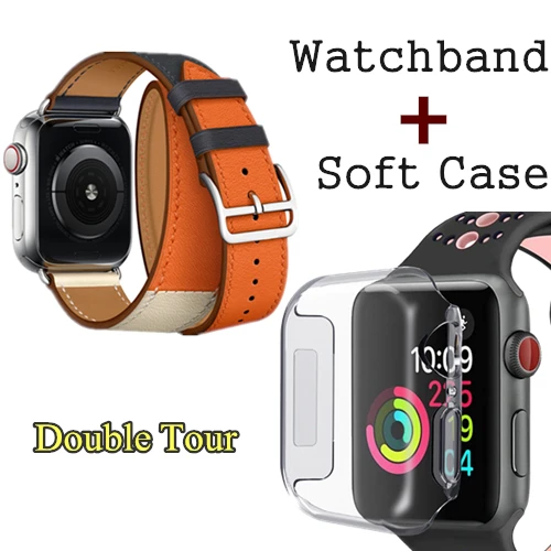 Herm логотип на застежке Свифт кожаный двойной один тур часы ремешок для Apple Watch серии 5 4 3 44 мм 40 мм браслет для iWatch - Цвет ремешка: Indigo Craie Orange