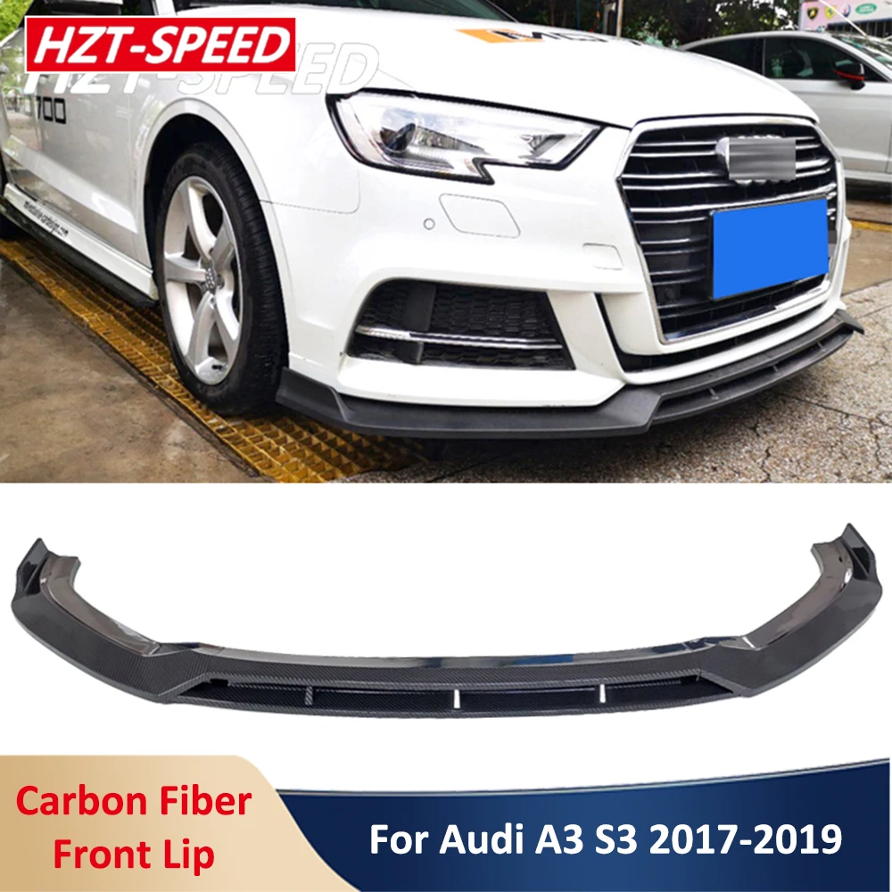 

3 Sections A3 Front Lip Bumper Diffuser Spoiler Splitter PP Carbon Fiber For Audi A3 S3 S-Line 2017-2019 Modification
