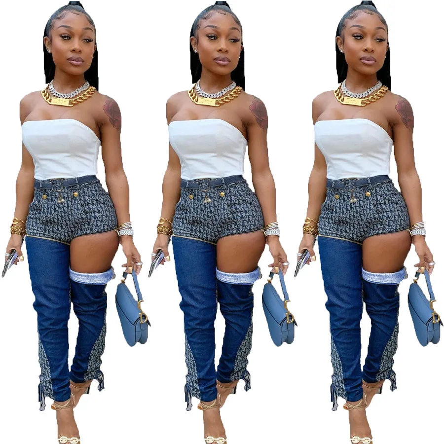 

Женские пикантные джинсы на молнии, модные джинсы с высокой талией и принтом в стиле пэчворк, женские повседневные облегающие джинсовые брюки