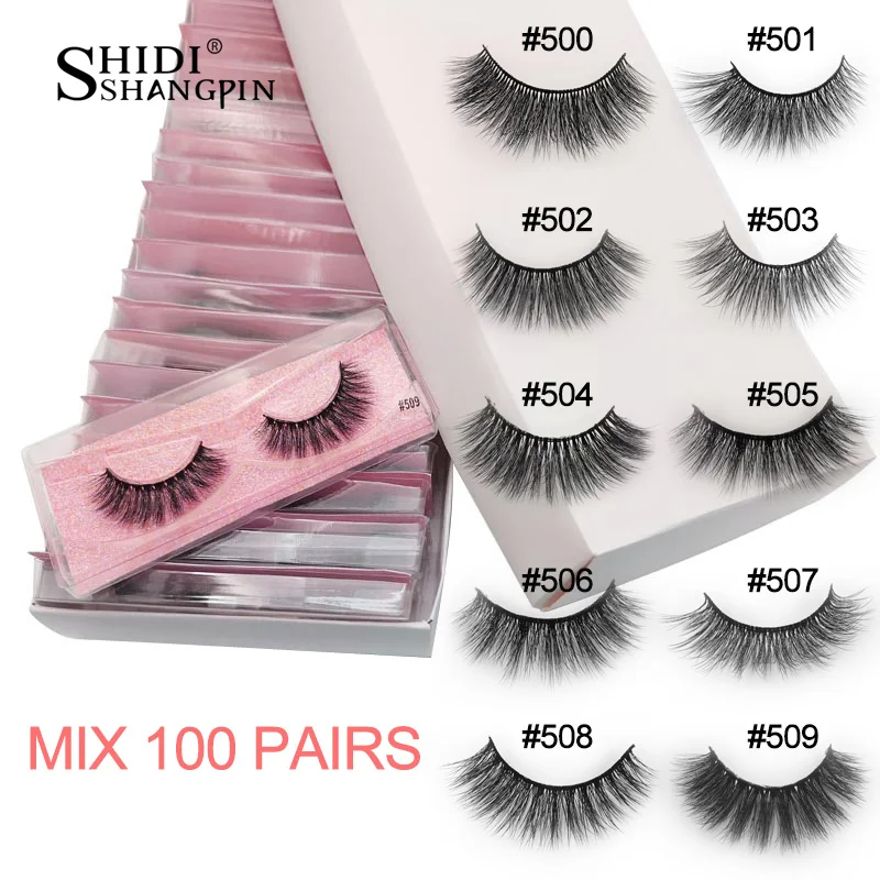MIX 100 PAIRS Оптом ресницы серо-коричневого цвета 20 Вт, 30 Вт, 40/50/100 пар натуральные накладные ресницы для наращивания, Пушистый 3d Искусственные ресницы не тестировалось на макияж - Цвет: MIX 100 PAIRS