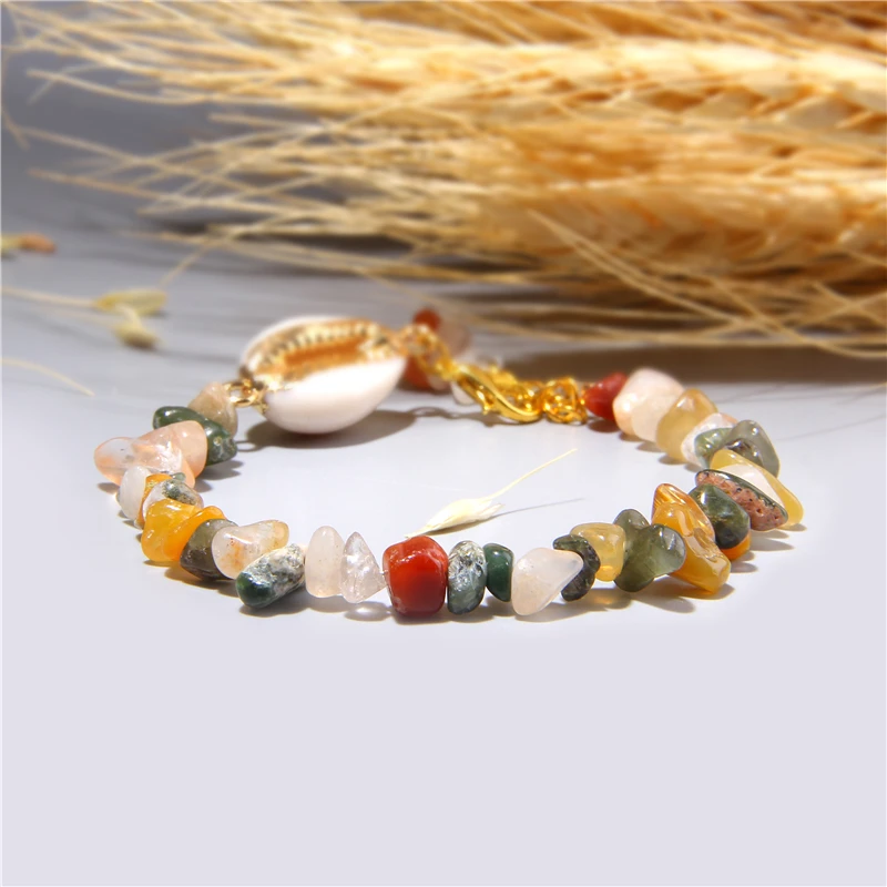 Богемный натуральный Каури Браслет-ракушка Кристальные чипы из натурального