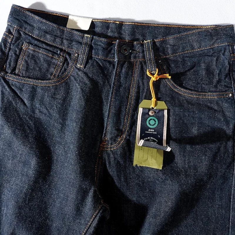 Red Ear Edge Jeans Men Amekaji Retro Autumn and Winter Heavy and Thick One Wash Primary Color Cattle Pants