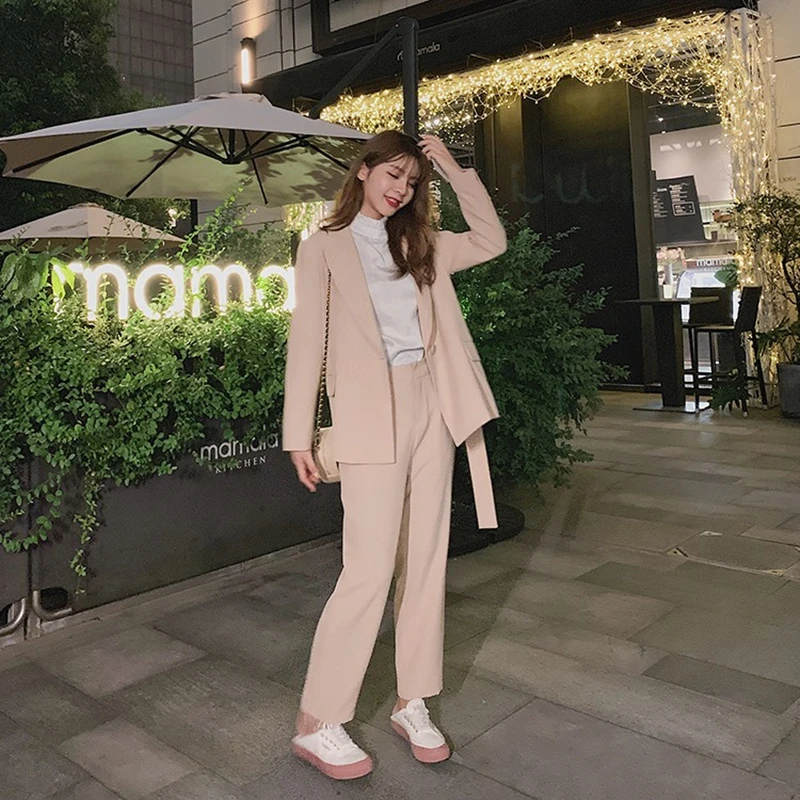 Зимний женский Блейзер со шнуровкой из 2 предметов куртка и штаны модный костюм