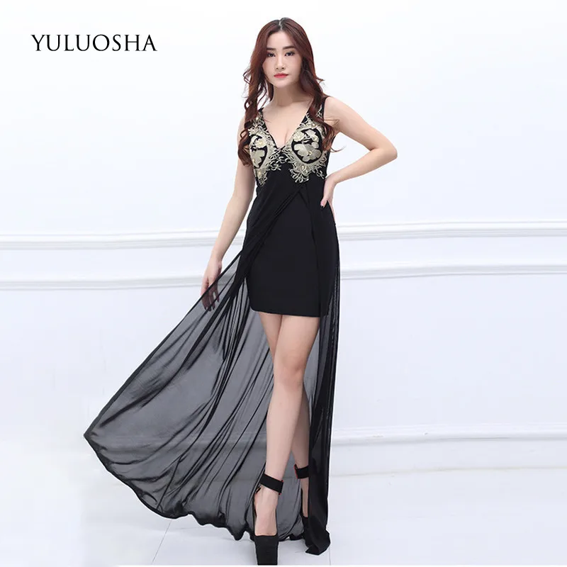 

YULUOSHA Mermaidlong Prom Dress Sexy Sleeveless V-Neck Appliques Dress Prom Long Elegant Dresses Vestidos Largos De Fiesta