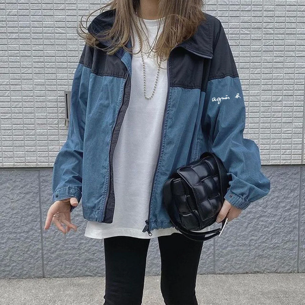 

Autumn Jacket Women 2021 Korean Style Patchwork Zipper Letter Lapel Loose Coat Casual Ladies Winter Outwear Куртка Женская Осень