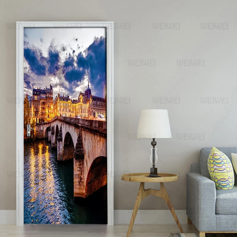 Самоклеящиеся ПВХ обои 2 шт./компл. 3D Съемная наклейка на дверь английский мост