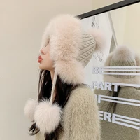 soft fluffy fur bomber hats with pompom knitted fleece russian hat ski earmuffs ear warmer snow caps thick warm winter beanies