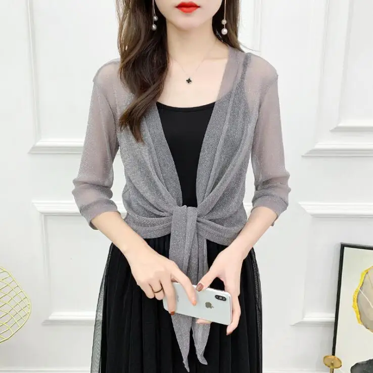 #3529 Summer Chiffon Short Jacket Women Half Sleeve See Through Tops Kimono Jacket Cardigan Sexy Thin Sunscreen Coat Ladies