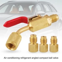 60hot 6pcs air conditioning refrigerant ball valve angled compact copper hvac ac vacuum pump adapter for car