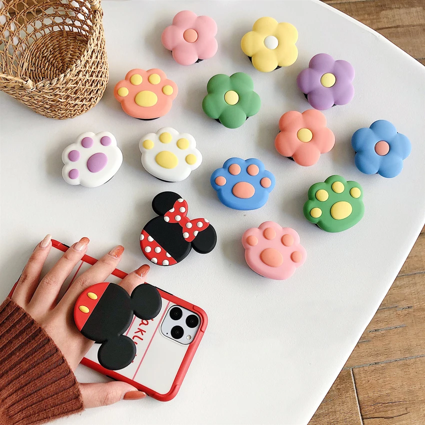 Cute Cat Claw Colorful Flower Folding Finger Grip Ring For Mobile Phone Ring Buckle Telescopic Folding Stand Mount Holder