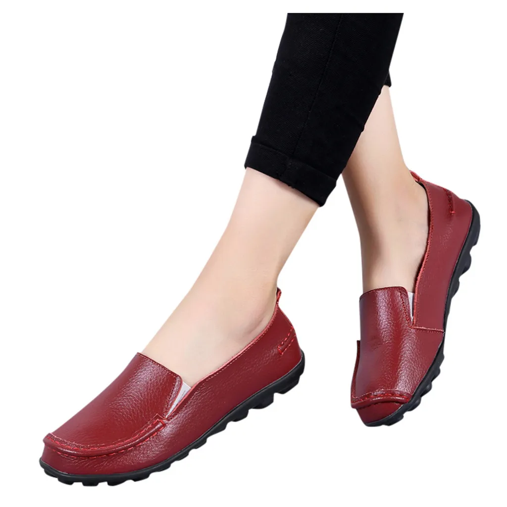 

Casual Shoes Woman Leather Surface Solid Color Shallow Mid Heel Round Toe Fashion Large Size PU Casual Shoes Woman