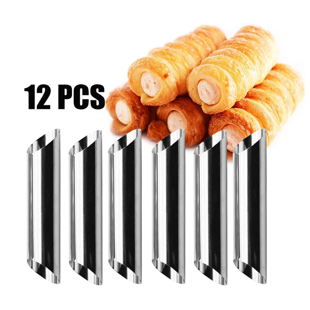 12pcs Cannoli Tubes Cannoli Forms Large Stainless Steel Non-stick Cream Horn Mold Pastry Baking Mold Croissant Shell Cream Roll