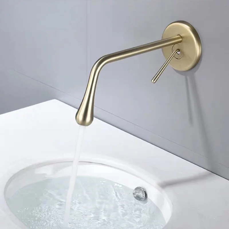 

Water Drop Concealed Basin Faucet In-wall Embedded Washbasin Hot and Cold Faucet Brushed Gold Basin Faucet