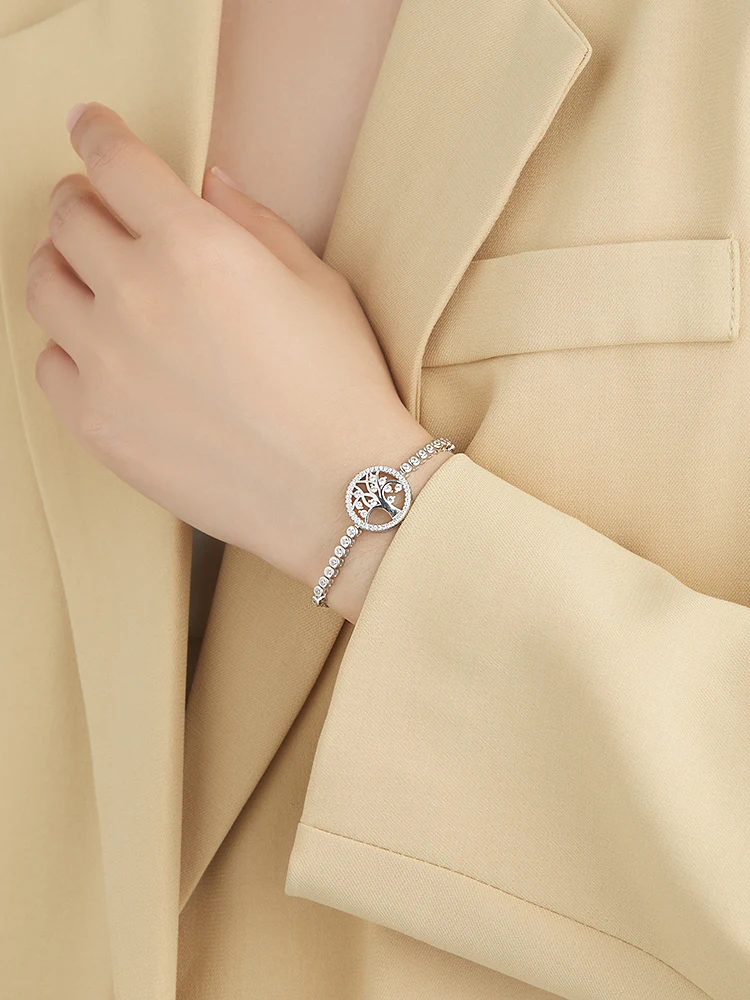

ZEMIOR S925 Sterling Silver Link Bracelets For Women Cubic Zirconia Adjustable Bracelet Birthday Fine Jewelry Life Tree Gift