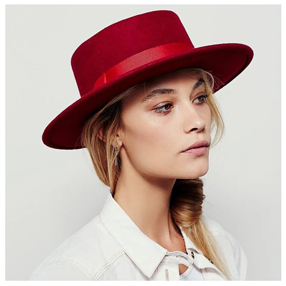 Женская шерстяная фетровая шляпа с красной лентой элегантная женская