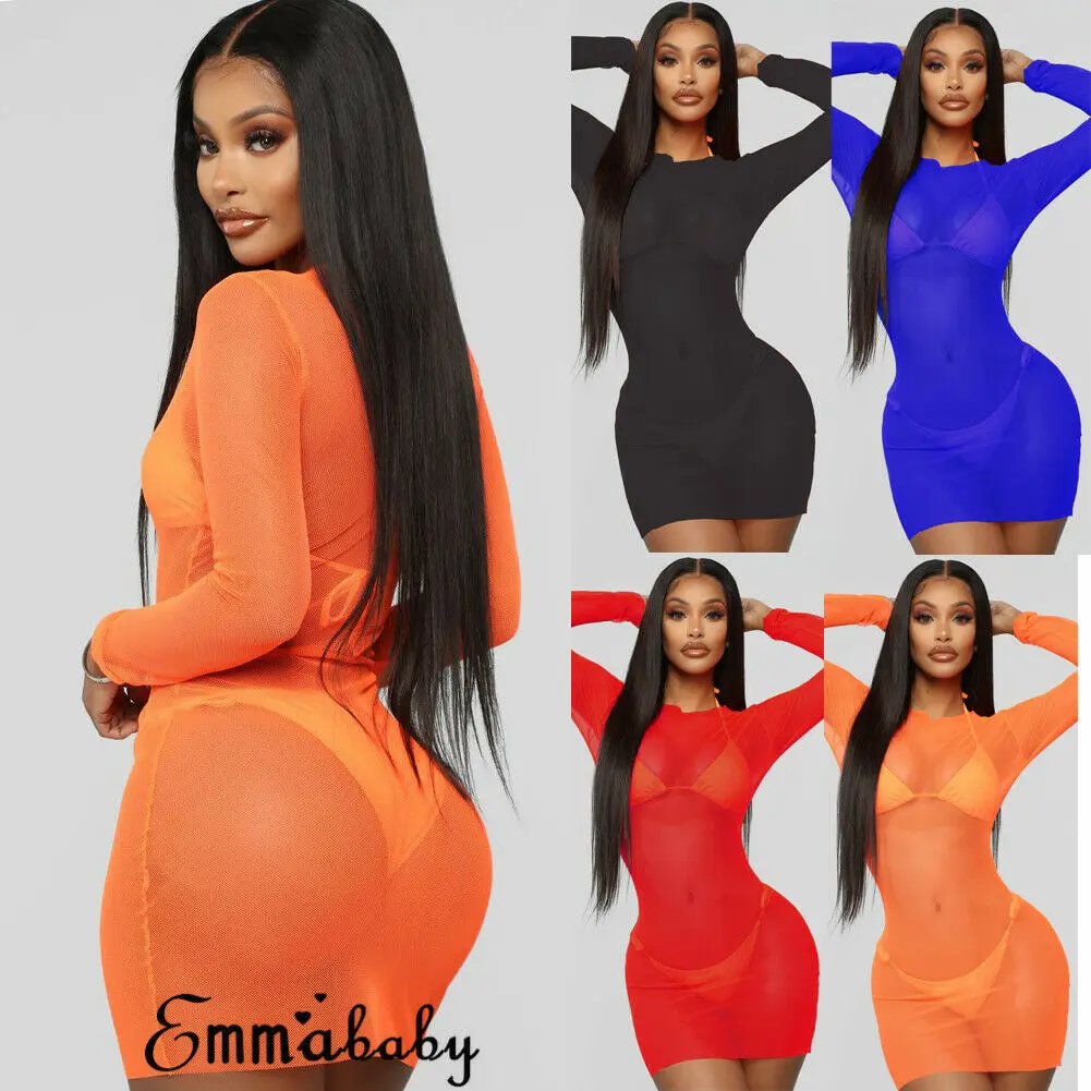 Женское Прозрачное мини-платье-карандаш облегающее неоново-оранжевое платье с