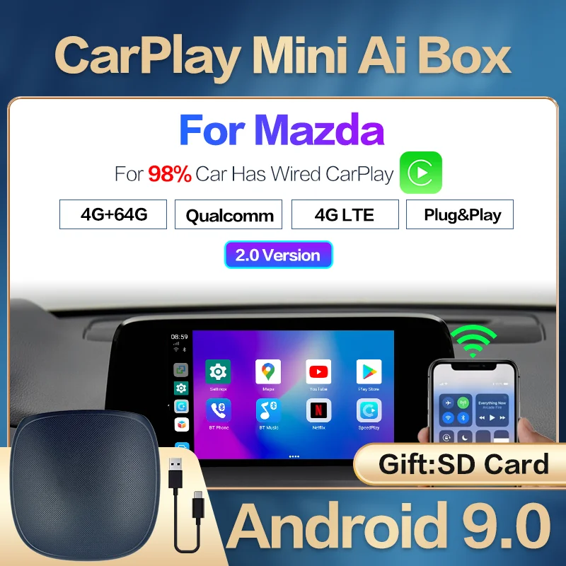 2 0 Carplay Mini Android Box беспроводной Ai Автомобильный мультимедийный плеер UX999 4 + 64G Аудио
