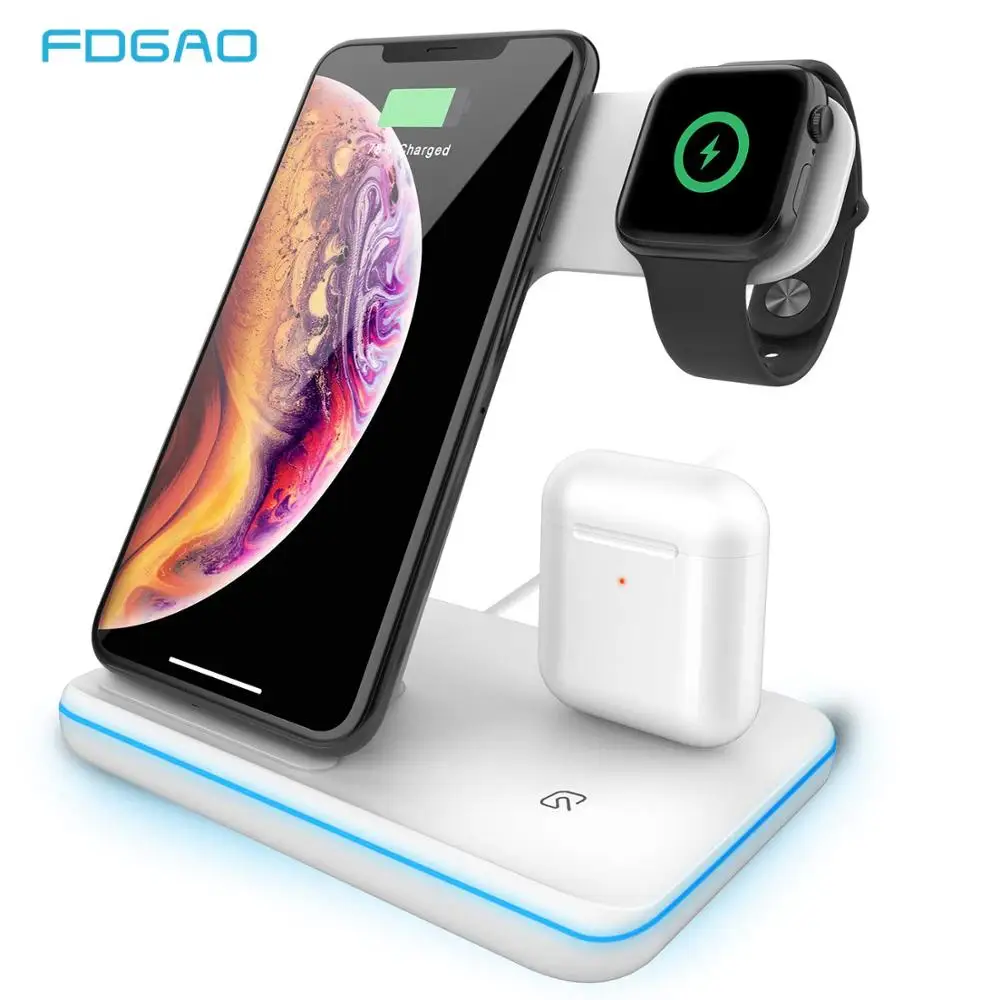 3 в 1 QI Беспроводное зарядное устройство Подставка для iPhone 8 X XS 11 12 XR Apple Watch 6 5 iwatch