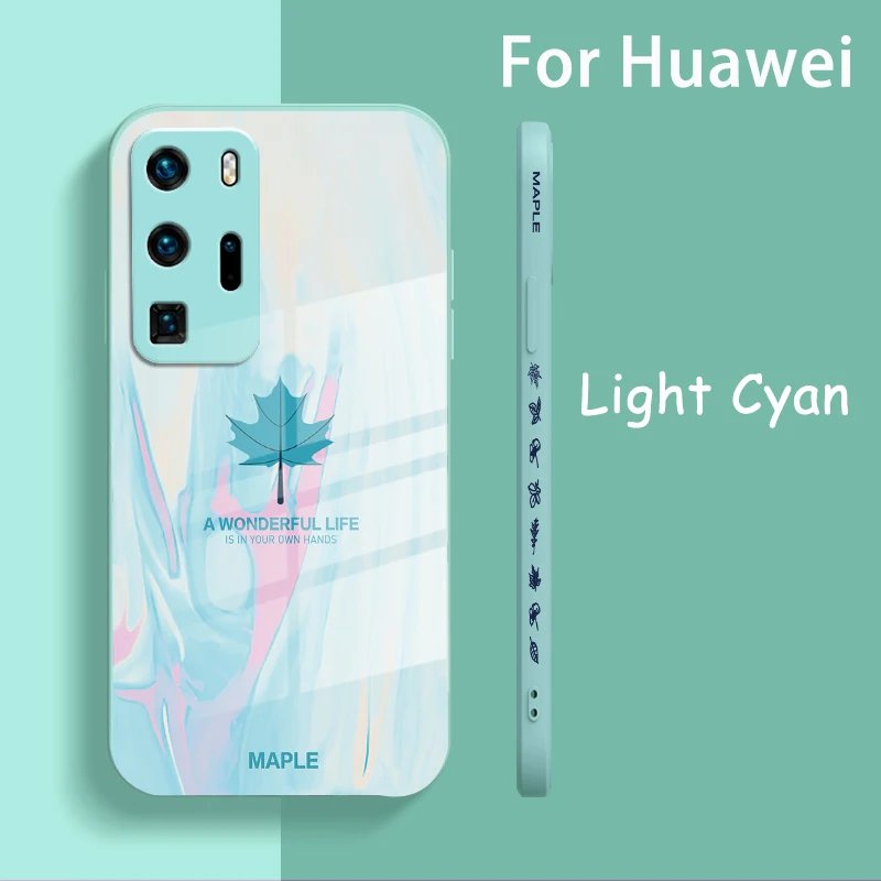

Fashion Liquid Glass Phone Case For Huawei P40 P30 Pro Nova 8 7 SE 6 5G Mate 40 30 Pro Watercolor Maple Leaf Glass Back Cover
