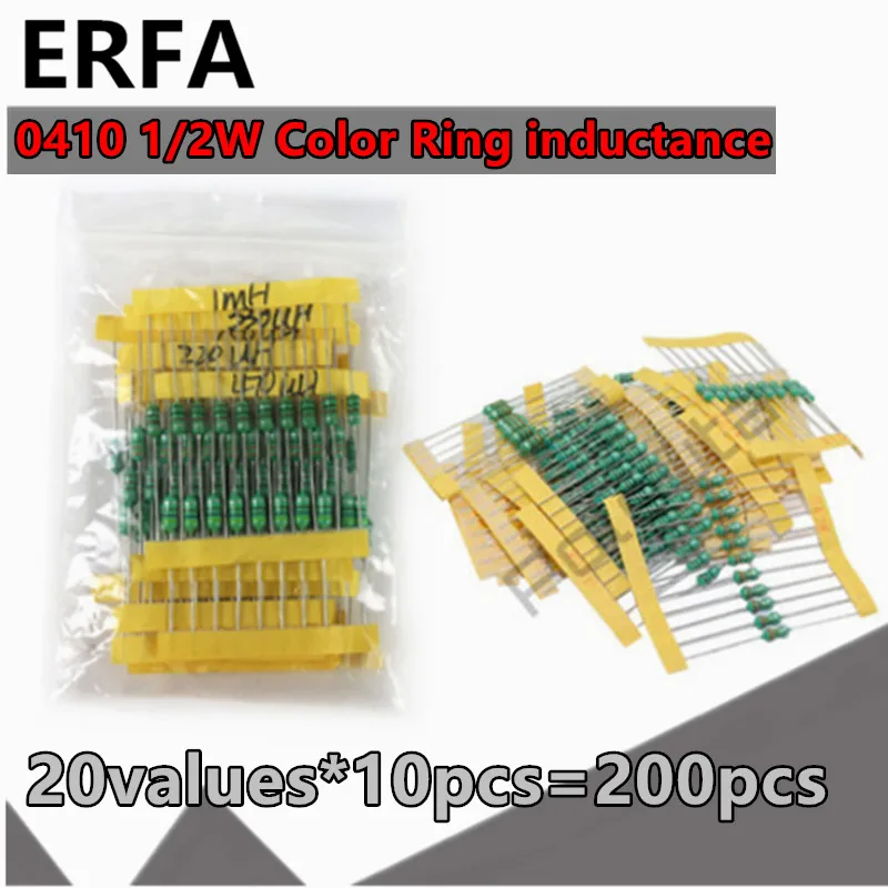 

20 значений * 10 шт. = 200 шт. 0410 1/2 Вт цветной кольцевой индуктивности 1 мкГн ~ мгн 1 мкГн 2 мкГн 3,3u 4,7 мкГн 6,8 мкГн 10UHHDIP набор индукторов в ассортименте